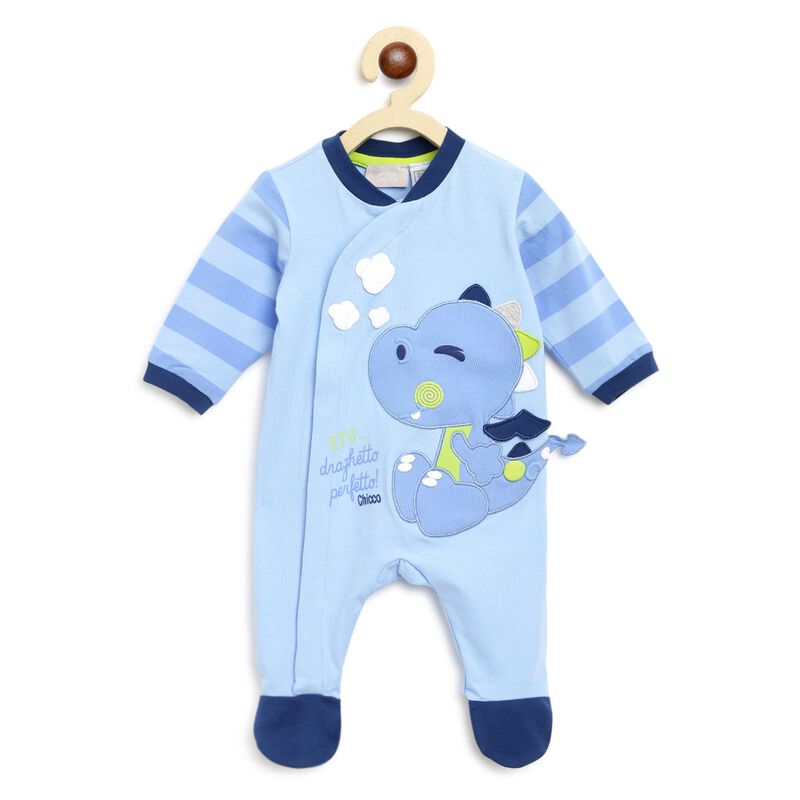 Boys Medium Light Blue Printed Front Opening Babysuit image number null